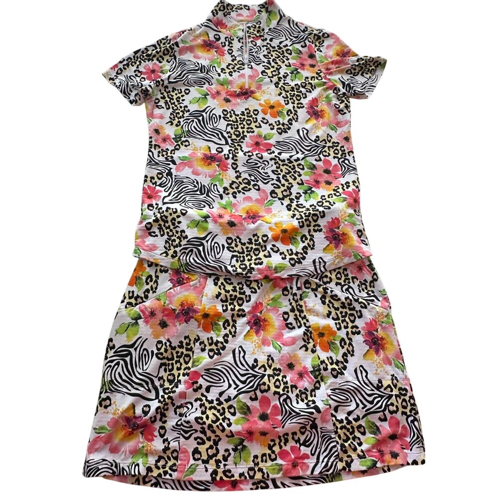 IBKUL Women's 3Pc Golf Outfit S Floral Zebra Leopard UPF 50+ Skort Tops